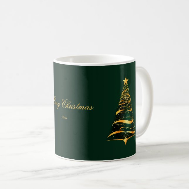 Elegant Minimalistic Golden Christmas Tree Merry Coffee Mug (Front Right)