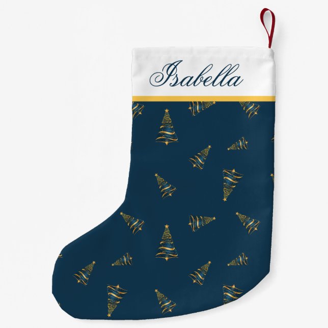 Elegant Minimalistic Golden Christmas Tree Small Christmas Stocking (Back)