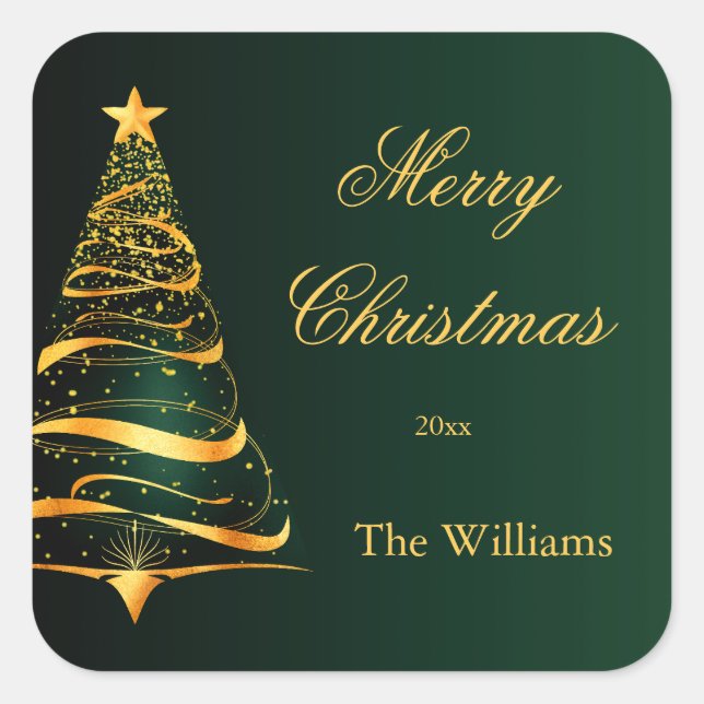 Elegant Minimalistic Golden Christmas Tree  Square Sticker (Front)
