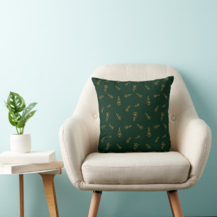 Elegant Minimalistic Golden Christmas Tree Throw Pillow