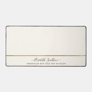  Elegant Minimalistic Off White And Gold Add Name Desk Mat