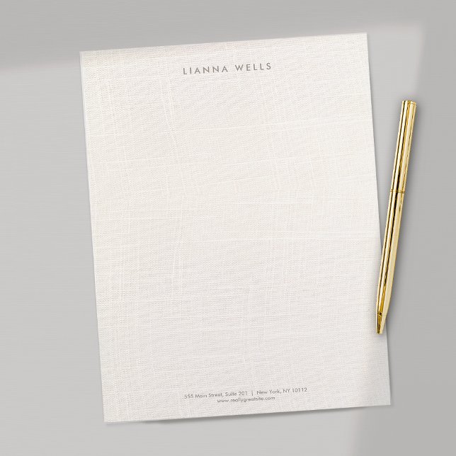 Elegant  Minimalistic Personalized Linen (image)  Letterhead (Ivory linen background letterhead - EXPLORE COLLECTION BELOW)