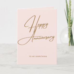 Elegant Minimalistic Pink Gold Happy Anniversary  Holiday Card