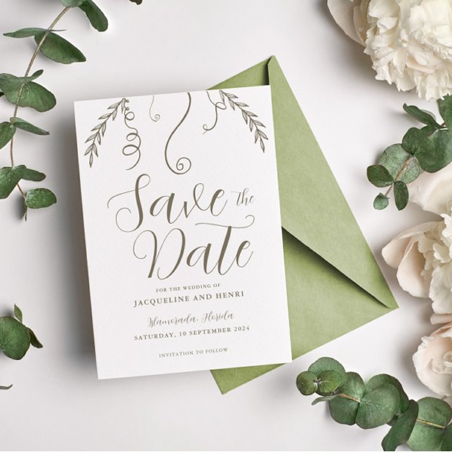 Elegant Minimalistic Tropical Fall Leaves Wedding Save The Date (Creator Uploaded)