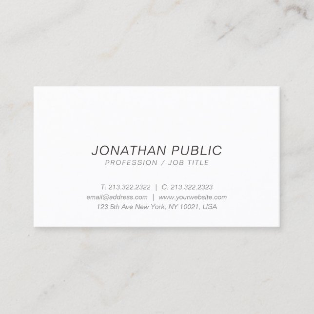 Elegant Minimalistic White Italic Professional Business Card (Front)