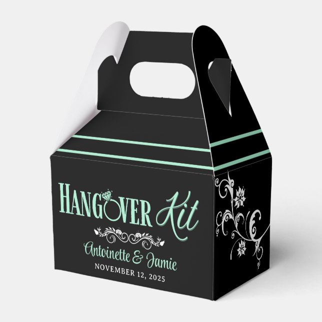 Elegant Mint and Black Wedding Hangover Kit Favor Box (Front Side)