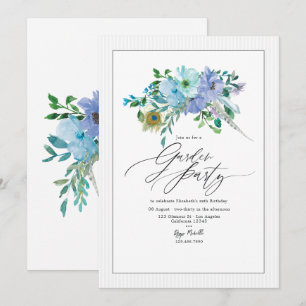 Elegant Mint and Blue Boho Floral Garden Party Invitation