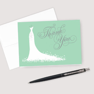 Elegant Mint and Grey Wedding Gown Bridal Shower Thank You Card