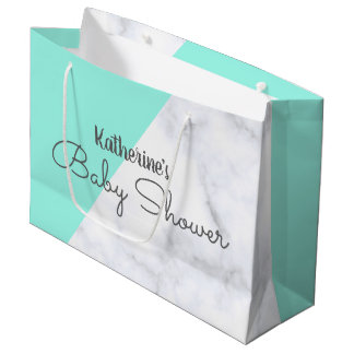 Elegant mint and white marble baby shower large gift bag
