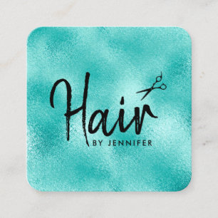 Elegant mint blue & black scissors hairstylist square business card
