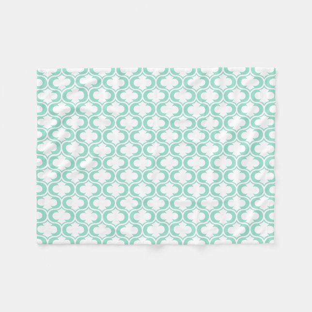 Elegant Mint Blue White Lattice Pattern Fleece Blanket (Front (Horizontal))