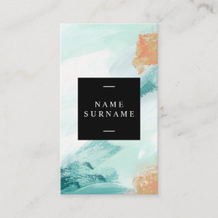 Elegant Mint Brush Stroke Vertical Business Card