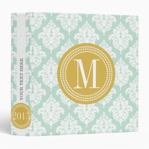 Elegant Mint Damask Personalized Binder