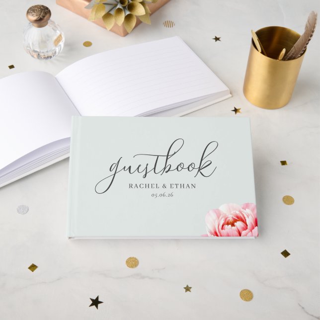 Elegant Mint Floral Guestbook (Front Open)
