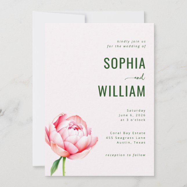 Elegant Mint Floral Wedding Invitation (Front)