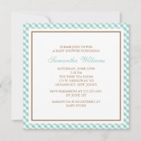 Elegant Mint Gingham Pattern Baby Shower