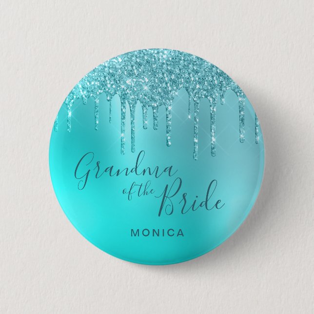 Elegant mint glitter drips grandma of the bride 2 inch round button (Front)