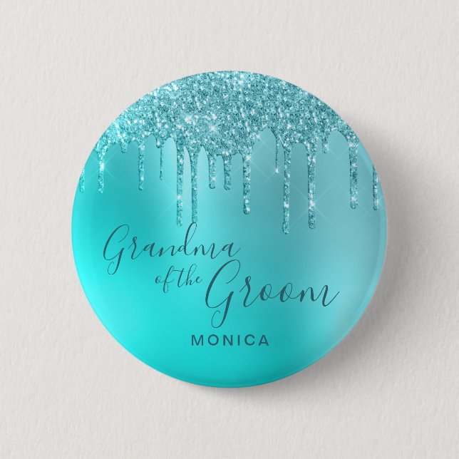 Elegant mint glitter drips grandma of the groom 2 inch round button (Front)
