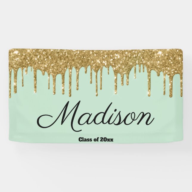 Elegant Mint & Gold Graduation Party Class of 2024 Banner (Horizontal)