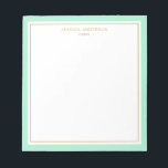 Elegant Mint Gold Personalized Notepad<br><div class="desc">This notepad features elegant and minimalist thick mint border and thin gold border. Personalize it with your name or company name.</div>
