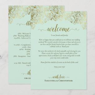 Elegant Mint & Gold Wedding Welcome & Itinerary Program