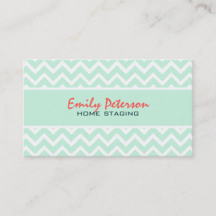 Elegant Mint Green Chevron And White Background Business Card