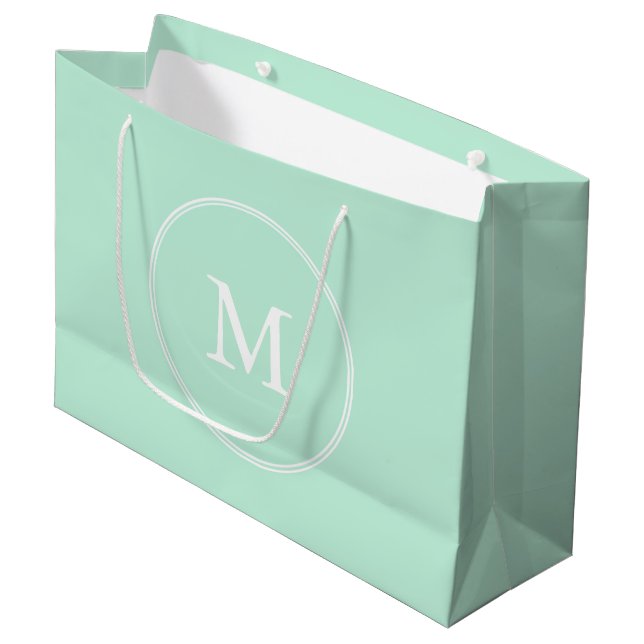 Elegant Mint Green Colour Monogram Modern Template Large Gift Bag (Front Angled)