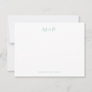 Elegant Mint Green Contemporary Couple Monogram Card