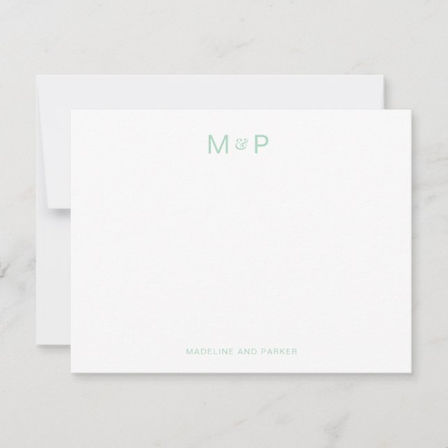 Elegant Mint Green Contemporary Couple Monogram Card (Front)