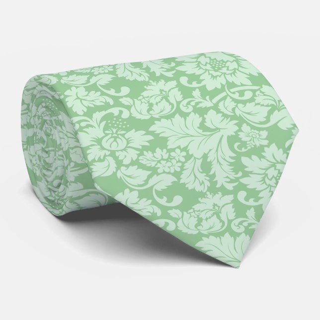 Elegant Mint-Green Floral Damasks Tie (Rolled)