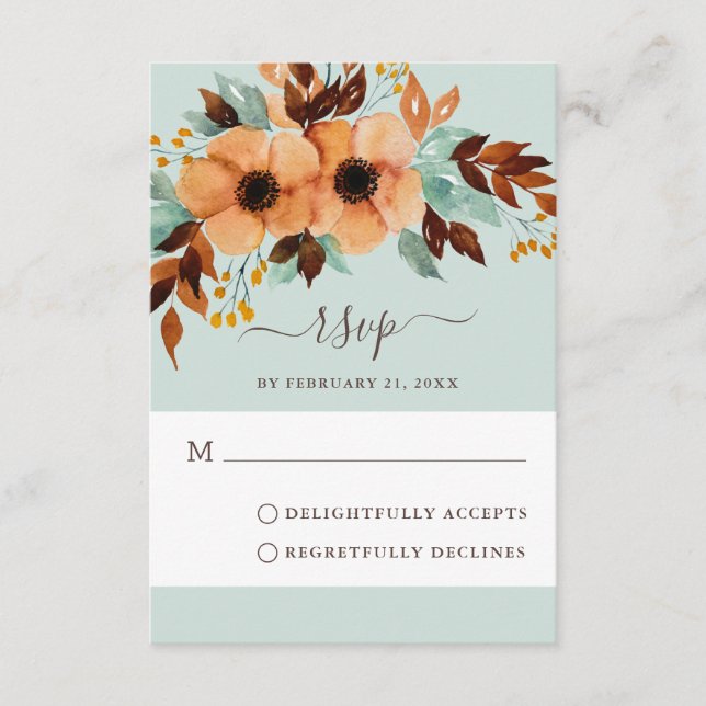 Elegant Mint Green Floral Wedding RSVP Card (Front)