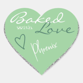 Elegant Mint Green Glitter Baked with Love Heart Heart Sticker