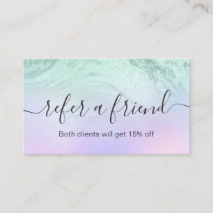 Elegant mint green glitter marble makeup artist referral card