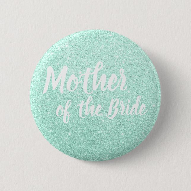 Elegant mint green glitter mother of the bride 2 inch round button (Front)