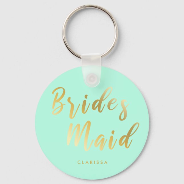 Elegant mint green & gold bridesmaid keychain (Front)