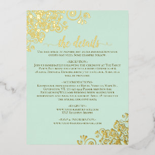 Elegant Mint Green Gold Foil Wedding Details Card