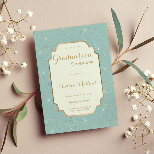Elegant mint green gold glitter glam Graduation Invitation