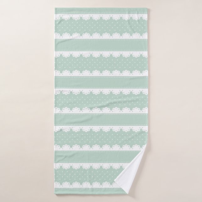 Elégant Mint Green Lace blanche Motif rayé (Serviette de bain)