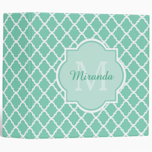 Elegant Mint Green Quatrefoil Monogram With Name Binder