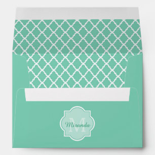 Elegant Mint Green Quatrefoil Monogram With Name Envelope