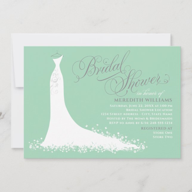 Elegant Mint Green Wedding Gown Bridal Shower Invitation (Front)
