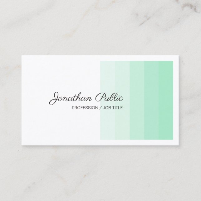 Elegant Mint Green White Calligraphy Script Modern Business Card (Front)