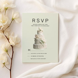 Elegant mint green white floral cake RSVP Invitation