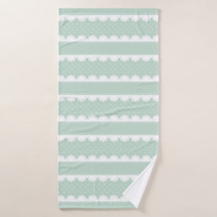 Elegant Mint Green White Lace Striped Pattern Bath Towel