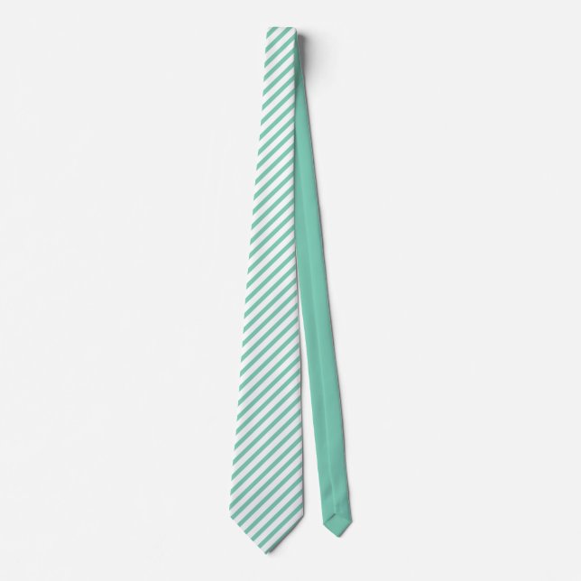 Elegant Mint-Green & White Stripes Pattern Tie (Front)