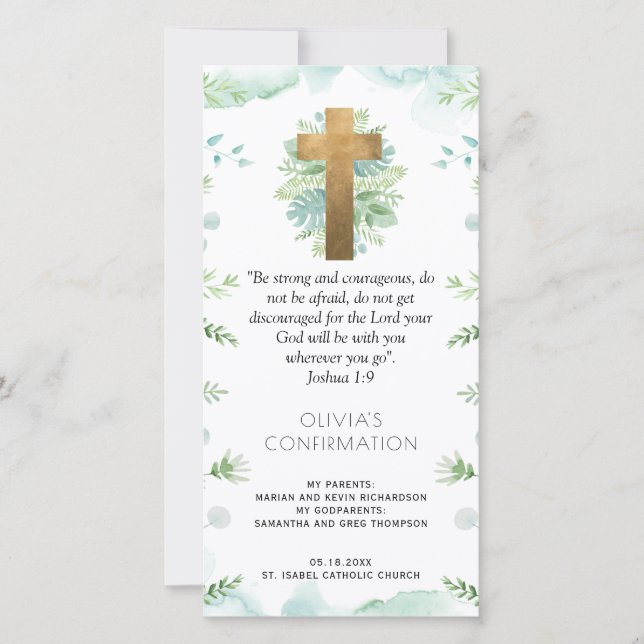 Elegant Mint Greenery Confirmation Bookmark Favour Thank You Card (Front)