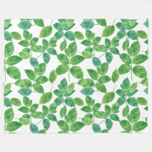 Elegant Mint Leaves Watercolor Botanical Design Fleece Blanket