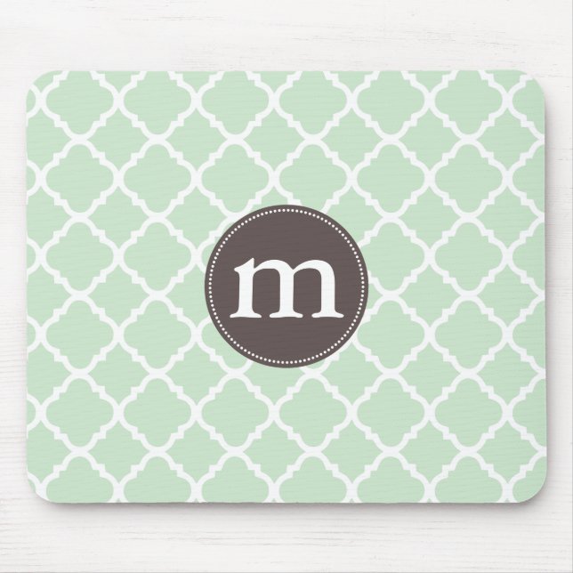 Elegant Mint Moroccan Quatrefoil Personalized Mouse Pad (Front)