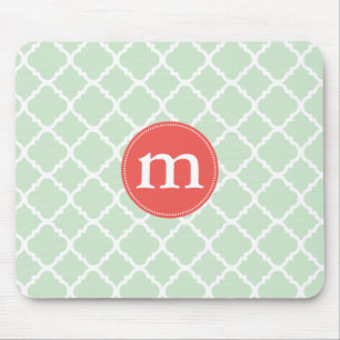 Elegant Mint Moroccan Quatrefoil Personalized Mouse Pad