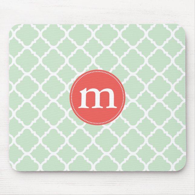 Elegant Mint Moroccan Quatrefoil Personalized Mouse Pad (Front)